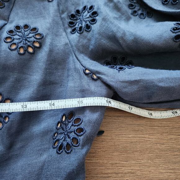 FIGUE Darcy Linen Eyelet Mini Dress 4 Navy Party Fairycore Wedding Cocktail - Picture 8 of 9